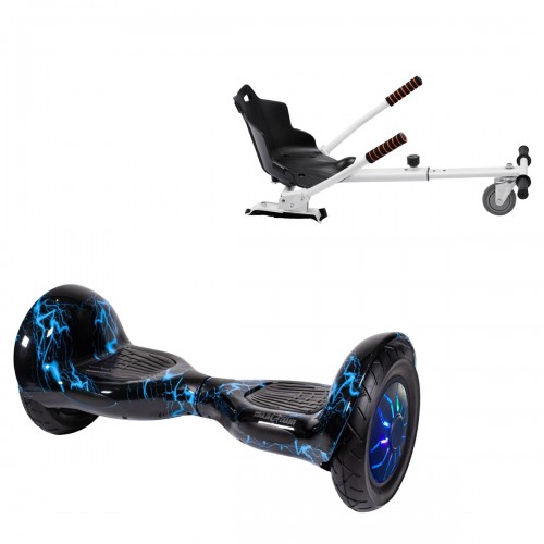 Elektromos Hoverboard Standard GoKart Szett, 10 colos, Off-Road Thunderstorm Blue PRO, Nagy Hatótávolság, és Fehér Hoverkart, Smart Balance