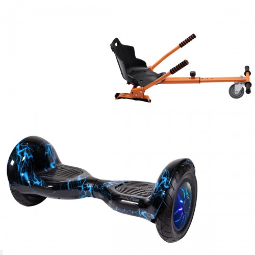 Elektromos Hoverboard Standard GoKart Szett, 10 colos, Off-Road Thunderstorm Blue PRO, Nagy Hatótávolság, és Narancs Hoverkart, Smart Balance