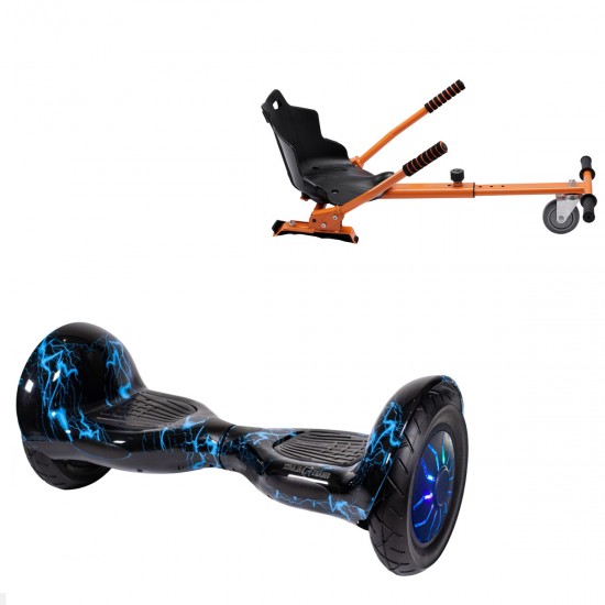 Elektromos Hoverboard Standard GoKart Szett, 10 colos, Off-Road Thunderstorm Blue PRO, Nagy Hatótávolság, és Narancs Hoverkart, Smart Balance