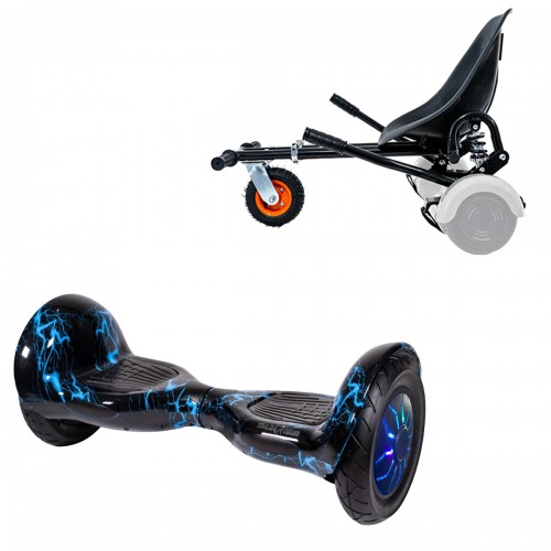 Elektromos Hoverboard GoKart Szett Lengéscsillapítókkal, 10 colos, Off-Road Thunderstorm Blue PRO, Nagy Hatótávolság, Fekete HoverKart Lengéscsillapítókkal, Smart Balance