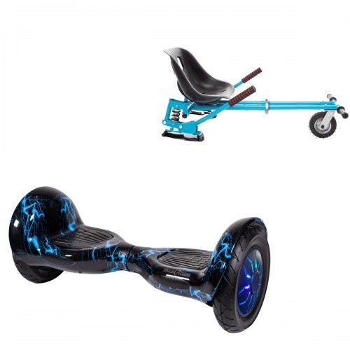 Elektromos Hoverboard GoKart Szett Lengéscsillapítókkal, 10 colos, Off-Road Thunderstorm Blue PRO, Nagy Hatótávolság, Kék HoverKart Lengéscsillapítókkal, Smart Balance