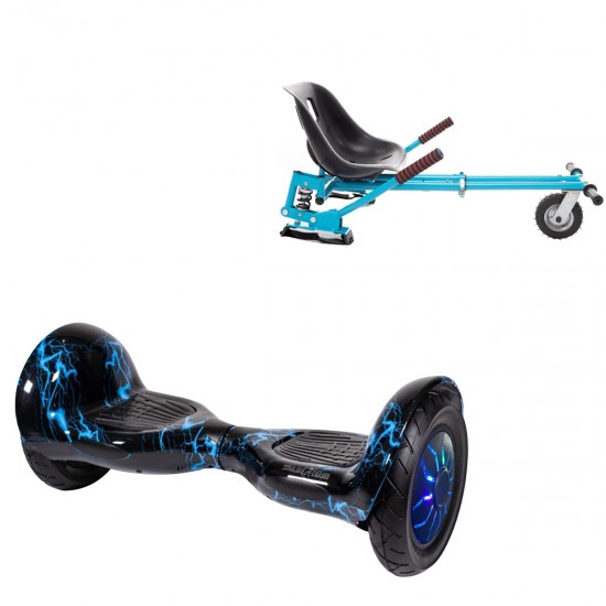 Elektromos Hoverboard GoKart Szett Lengéscsillapítókkal, 10 colos, Off-Road Thunderstorm Blue PRO, Standard Hatótávolság, Kék HoverKart Lengéscsillapítókkal, Smart Balance