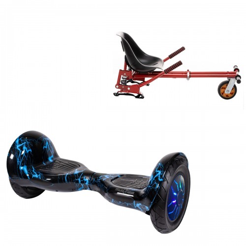 Elektromos Hoverboard GoKart Szett Lengéscsillapítókkal, 10 colos, Off-Road Thunderstorm Blue PRO, Nagy Hatótávolság, Piros HoverKart Lengéscsillapítókkal, Smart Balance