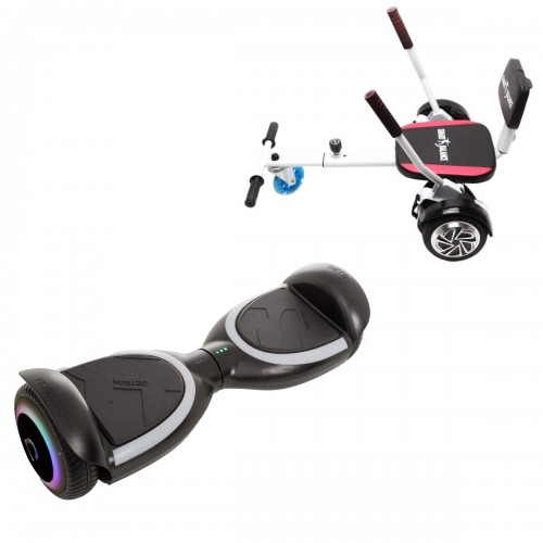 Elektromos Hoverboard Csomag Komfortos Üléssel, 6.5 col, Jetson Prism Black Plus, Fehér Szivacsos ülés, Smart Balance
