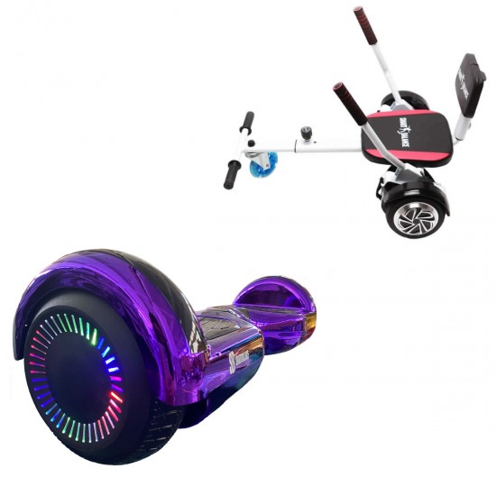 Elektromos Hoverboard csomag Komfortos Üléssel, 6.5 colos, Regular ElectroPurple PRO, Standard Hatótávolság, Fehér Szivacsos ülés, Smart Balance