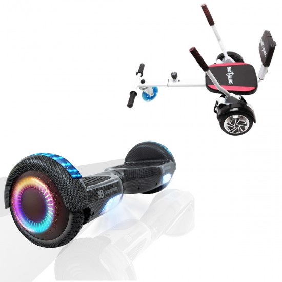 Elektromos Hoverboard csomag Komfortos Üléssel, 6.5 colos, Regular Carbon PRO, Standard Hatótávolság, Fehér Szivacsos ülés, Smart Balance