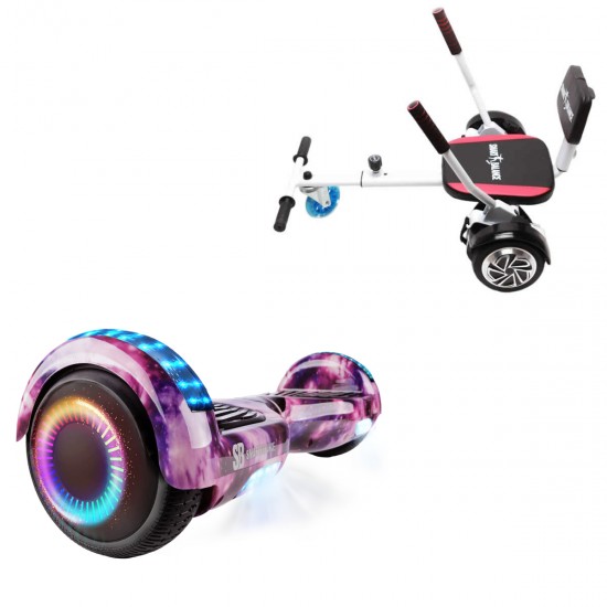 Elektromos Hoverboard csomag Komfortos Üléssel, 6.5 colos, Regular Galaxy Pink PRO, Nagy Hatótávolság, Fehér Szivacsos ülés, Smart Balance
