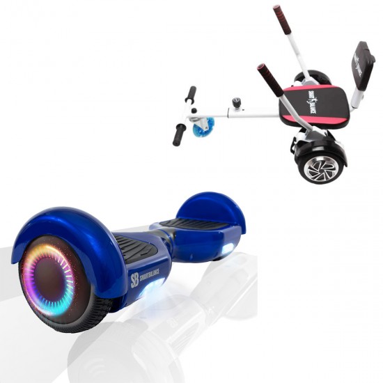 Elektromos Hoverboard csomag Komfortos Üléssel, 6.5 colos, Regular Blue PowerBoard PRO, Nagy Hatótávolság, Fehér Szivacsos ülés, Smart Balance