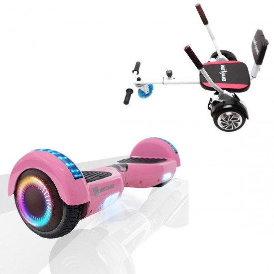Elektromos Hoverboard csomag Komfortos Üléssel, 6.5 colos, Regular Pink PRO, Standard Hatótávolság, Fehér Szivacsos ülés, Smart Balance