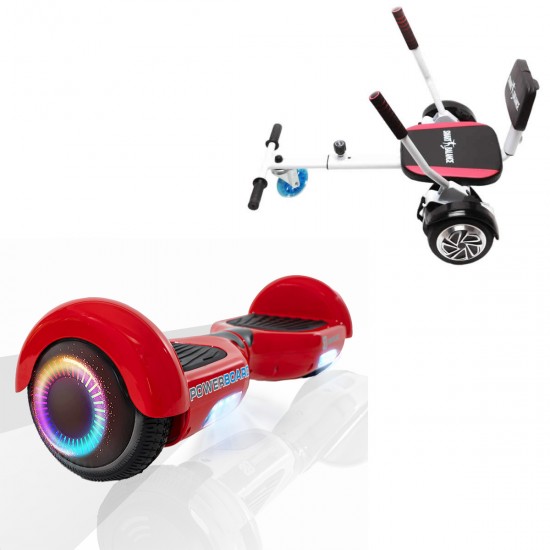 Elektromos Hoverboard csomag Komfortos Üléssel, 6.5 colos, Regular Red PowerBoard PRO, Standard Hatótávolság, Fehér Szivacsos ülés, Smart Balance