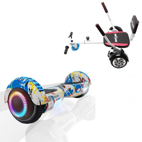 Elektromos Hoverboard csomag Komfortos Üléssel, 6.5 colos, Regular Splash PRO, Nagy Hatótávolság, Fehér Szivacsos ülés, Smart Balance