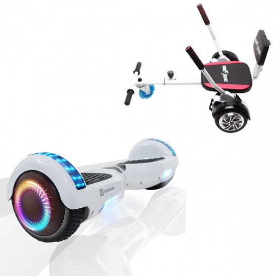 Elektromos Hoverboard csomag Komfortos Üléssel, 6.5 colos, Regular White Pearl PRO, Nagy Hatótávolság, Fehér Szivacsos ülés, Smart Balance