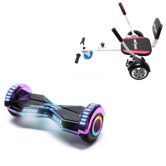 Elektromos Hoverboard csomag Komfortos Üléssel, 6.5 colos, Transformers Dakota PRO, Standard Hatótávolság, Fehér Szivacsos ülés, Smart Balance