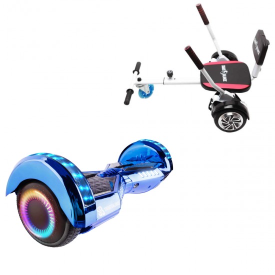 Elektromos Hoverboard csomag Komfortos Üléssel, 6.5 colos, Transformers ElectroBlue PRO, Nagy Hatótávolság, Fehér Szivacsos ülés, Smart Balance