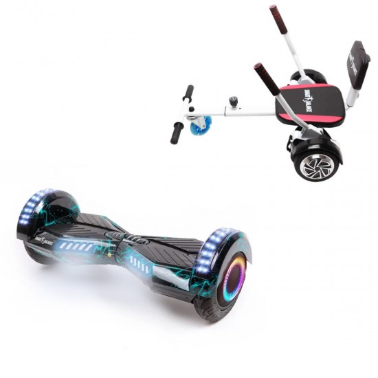 Elektromos Hoverboard csomag Komfortos Üléssel, 6.5 colos, Transformers Thunderstorm PRO, Nagy Hatótávolság, Fehér Szivacsos ülés, Smart Balance