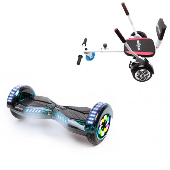 Elektromos Hoverboard csomag Komfortos Üléssel, 8 colos, Transformers Thunderstorm PRO, Nagy Hatótávolság, Fehér Szivacsos ülés, Smart Balance
