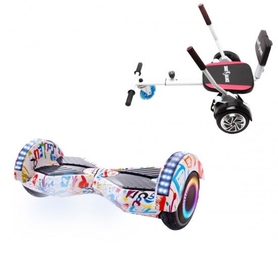 Elektromos Hoverboard csomag Komfortos Üléssel, 6.5 colos, Transformers Splash PRO, Nagy Hatótávolság, Fehér Szivacsos ülés, Smart Balance