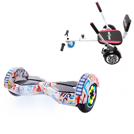 Elektromos Hoverboard csomag Komfortos Üléssel, 8 colos, Transformers Splash PRO, Nagy Hatótávolság, Fehér Szivacsos ülés, Smart Balance