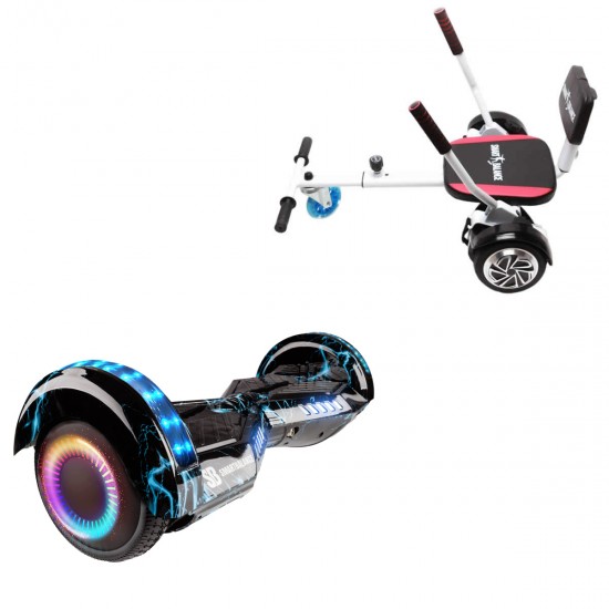Elektromos Hoverboard csomag Komfortos Üléssel, 6.5 colos, Transformers Thunderstorm Blue PRO, Standard Hatótávolság, Fehér Szivacsos ülés, Smart Balance