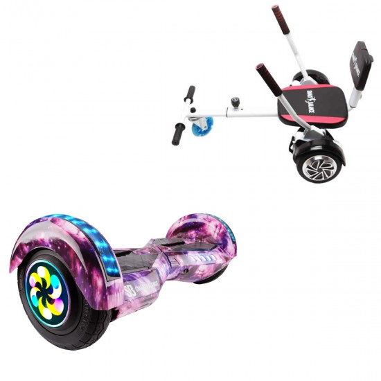 Elektromos Hoverboard csomag Komfortos Üléssel, 8 colos, Transformers Galaxy Pink PRO, Standard Hatótávolság, Fehér Szivacsos ülés, Smart Balance