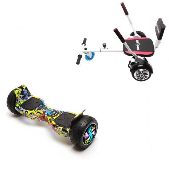 Elektromos Hoverboard csomag Komfortos Üléssel, 8.5 colos, Hummer HipHop PRO, Standard Hatótávolság, Fehér Szivacsos ülés, Smart Balance