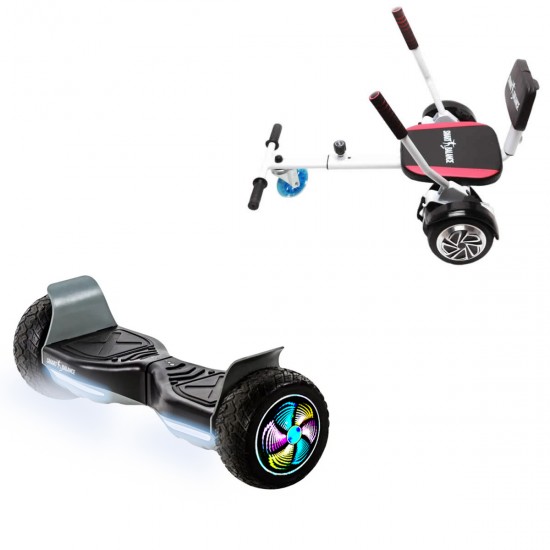 Elektromos Hoverboard csomag Komfortos Üléssel, 8.5 colos, Hummer Black PRO, Standard Hatótávolság, Fehér Szivacsos ülés, Smart Balance