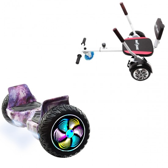Elektromos Hoverboard csomag Komfortos Üléssel, 8.5 colos, Hummer Galaxy PRO, Standard Hatótávolság, Fehér Szivacsos ülés, Smart Balance