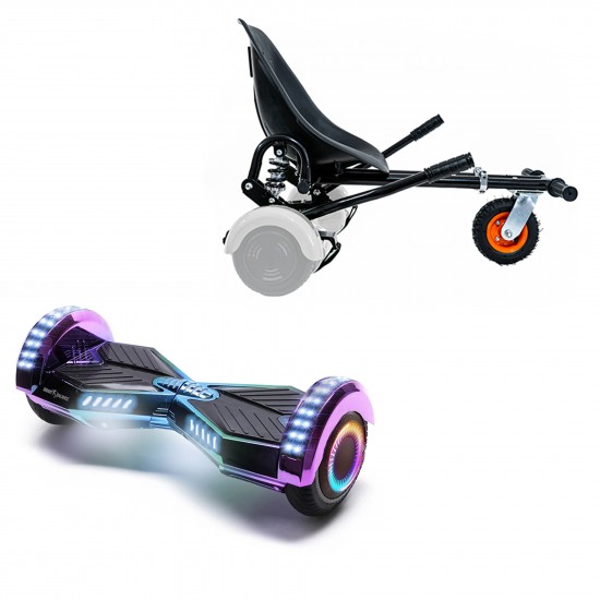 Elektromos Hoverboard GoKart Szett Lengéscsillapítókkal, 6.5 colos, Transformers Dakota PRO LED, Standard Hatótávolság, Fekete HoverKart Lengéscsillapítókkal, Smart Balance