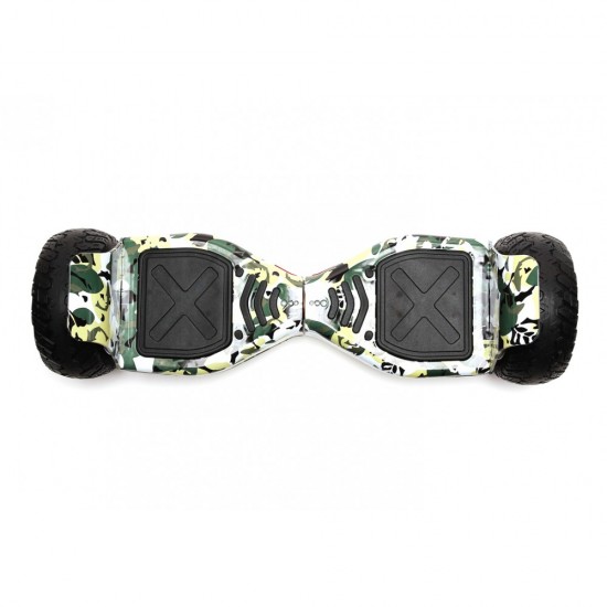 Elektromos Hoverboard csomag Komfortos Üléssel, 8.5 colos, Hummer Camouflage PRO, Nagy Hatótávolság, Fehér Szivacsos ülés, Smart Balance 4