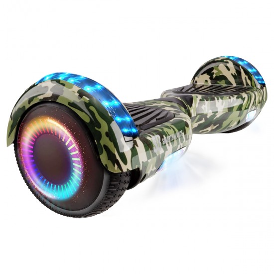 Elektromos Hoverboard csomag Komfortos Üléssel, 6.5 colos, Regular Camouflage PRO, Standard Hatótávolság, Fehér Szivacsos ülés, Smart Balance 2