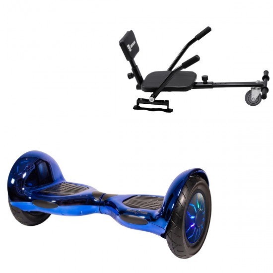 Elektromos Hoverboard csomag Komfortos Üléssel, 10 colos, Off-Road ElectroBlue PRO, Standard Hatótávolság, Fekete Szivacsos ülés, Smart Balance