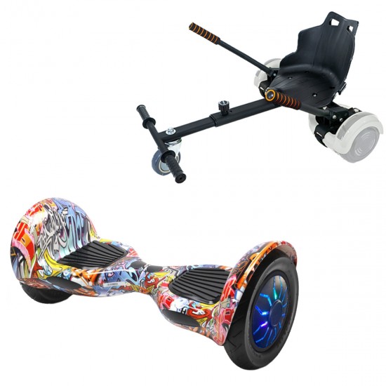 Elektromos Hoverboard Standard GoKart Szett, 10 colos, Off-Road HipHop Orange PRO, Nagy Hatótávolság, és Fekete Hoverkart, Smart Balance