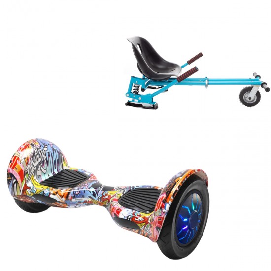 Elektromos Hoverboard GoKart Szett Lengéscsillapítókkal, 10 colos, Off-Road HipHop Orange PRO, Nagy Hatótávolság, Kék HoverKart Lengéscsillapítókkal, Smart Balance