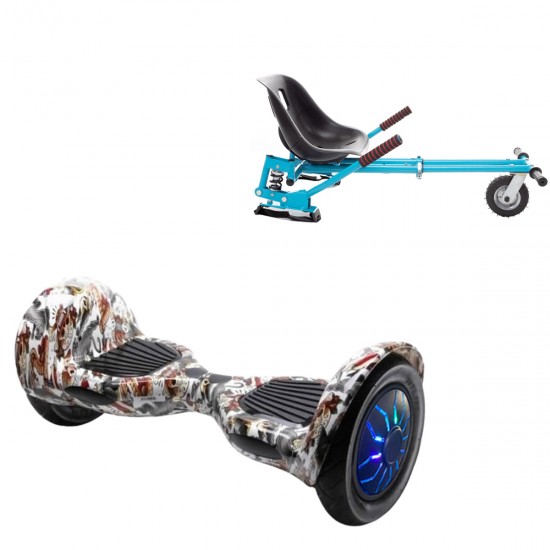 Elektromos Hoverboard GoKart Szett Lengéscsillapítókkal, 10 colos, Off-Road Tattoo PRO, Standard Hatótávolság, Kék HoverKart Lengéscsillapítókkal, Smart Balance
