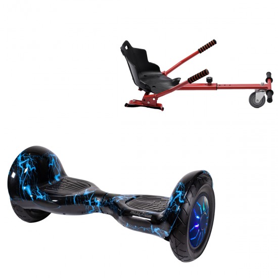 Elektromos Hoverboard Standard GoKart Szett, 10 colos, Off-Road Thunderstorm Blue PRO, Nagy Hatótávolság, és Piros Hoverkart, Smart Balance