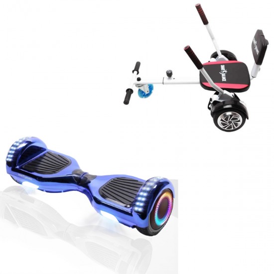 Elektromos Hoverboard csomag Komfortos Üléssel, 6.5 colos, Regular ElectroBlue PRO, Nagy Hatótávolság, Fehér Szivacsos ülés, Smart Balance