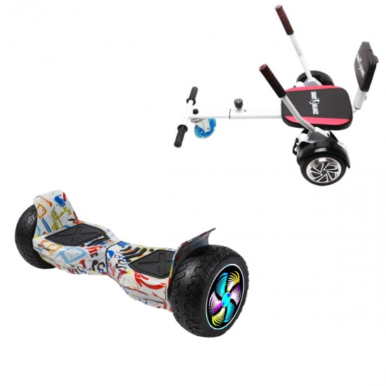 Elektromos Hoverboard csomag Komfortos Üléssel, 8.5 colos, Hummer Splash PRO, Nagy Hatótávolság, Fehér Szivacsos ülés, Smart Balance