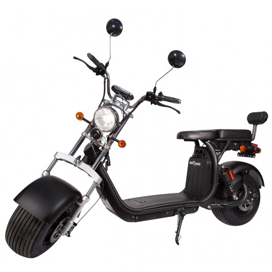 Elektromos Prémium Moped SB50 Urban Engedéllyel és kiterjesztett hatótávolságú csomaggal - 20 Ah extra akkumulátor, 1500W, összesen 40Ah, 45 km/h sebesség, 120 km autonómia, Fekete, Smart Balance