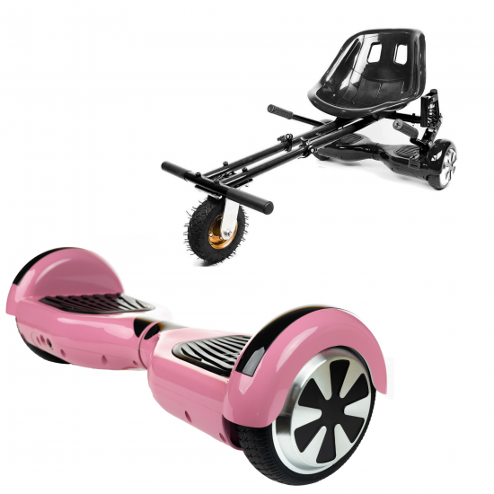 Elektromos Hoverboard GoKart Szett Lengéscsillapítókkal, 6.5 colos, Regular Pink, Standard Hatótávolság, Fekete HoverKart Lengéscsillapítókkal, Smart Balance