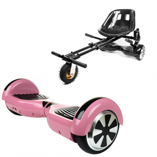 Elektromos Hoverboard GoKart Szett Lengéscsillapítókkal, 6.5 colos, Regular Pink, Nagy Hatótávolság, Fekete HoverKart Lengéscsillapítókkal, Smart Balance