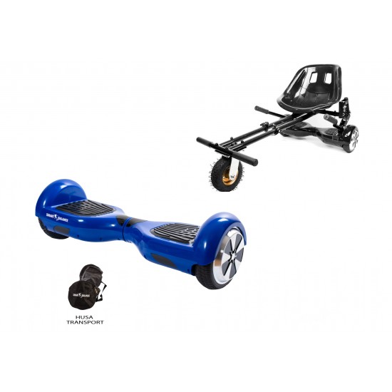 Elektromos Hoverboard GoKart Szett Lengéscsillapítókkal, 6.5 colos, Regular Blue PowerBoard, Nagy Hatótávolság, Fekete HoverKart Lengéscsillapítókkal, Smart Balance 1