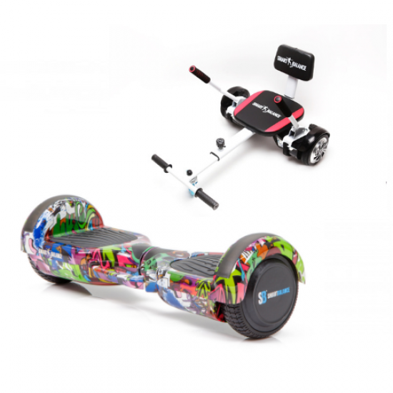 Regular Multicolor fogantyúval Hoverboard Szett Komfortos HoverKart Üléssel - 6.5” Kerekek, Bluetooth Hangszórók, LED Fények, Önegyensúlyozás, 15km hatótávolság, 700W teljesítmény, 4Ah Samsung cellás akkumulátor, Smart Balance