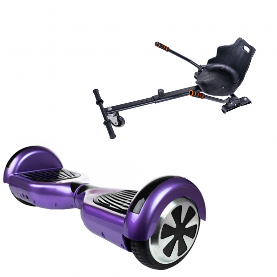 Elektromos Hoverboard Standard GoKart Szett, 6.5 colos, Regular Purple, Nagy Hatótávolság, és Fekete Hoverkart, Smart Balance