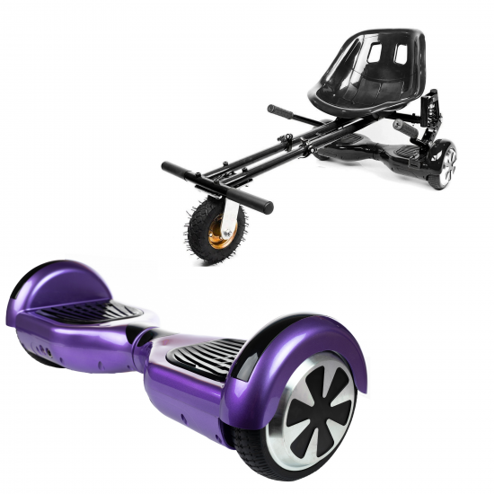 Elektromos Hoverboard GoKart Szett Lengéscsillapítókkal, 6.5 colos, Regular Purple, Nagy Hatótávolság, Fekete HoverKart Lengéscsillapítókkal, Smart Balance