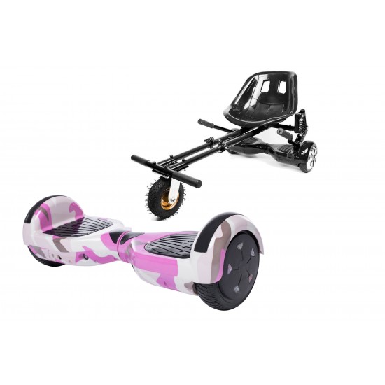 Regular Camouflage Pink fogantyúval Hoverboard Szett Fekete Dupla Felfüggesztésű HoverKart Üléssel - 6.5” Kerekek, Bluetooth Hangszórók, LED Fények, Önegyensúlyozás, 15km hatótávolság, 700W teljesítmény, 4Ah Samsung cellás akkumulátor, Smart Balance