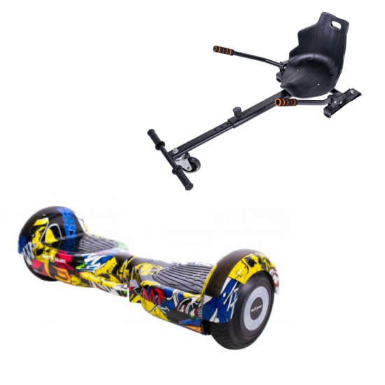 Regular HipHop fogantyúval Hoverboard Szett Ergonomikus HoverKart Üléssel - 6.5” Kerekek, Bluetooth Hangszórók, LED Fények, Önegyensúlyozás, 15km hatótávolság, 700W teljesítmény, 4Ah Samsung cellás akkumulátor, Smart Balance