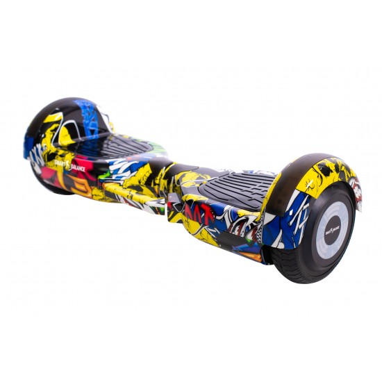 Regular HipHop fogantyúval Hoverboard Szett Fekete Dupla Felfüggesztésű HoverKart Üléssel - 6.5” Kerekek, Bluetooth Hangszórók, LED Fények, Önegyensúlyozás, 15km hatótávolság, 700W teljesítmény, 4Ah Samsung cellás akkumulátor, Smart Balance 7