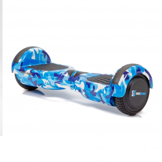 Regular Camouflage Blue fogantyúval Hoverboard Szett Piros Dupla Felfüggesztésű HoverKart Üléssel - 6.5” Kerekek, Bluetooth Hangszórók, LED Fények, Önegyensúlyozás, 15km hatótávolság, 700W teljesítmény, 4Ah Samsung cellás akkumulátor, Smart Balance 7