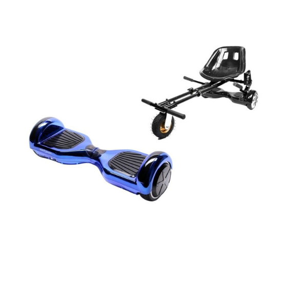 Elektromos Hoverboard GoKart Szett Lengéscsillapítókkal, 6.5 colos, Regular ElectroBlue, Standard Hatótávolság, Fekete HoverKart Lengéscsillapítókkal, Smart Balance