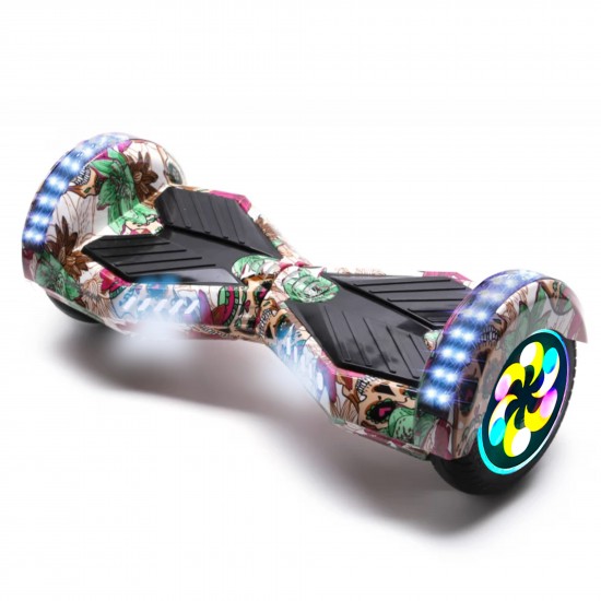 Elektromos Hoverboard GoKart Szett Lengéscsillapítókkal, 8 colos, Transformers SkullColor PRO, Nagy Hatótávolság, Fekete HoverKart Lengéscsillapítókkal, Smart Balance 2